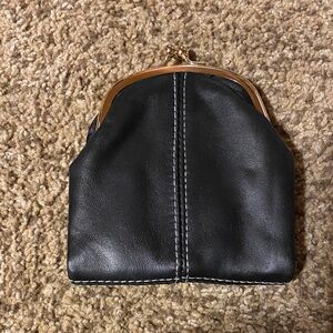 NWOT Black faux Leather Coin Purse with Gold Frame